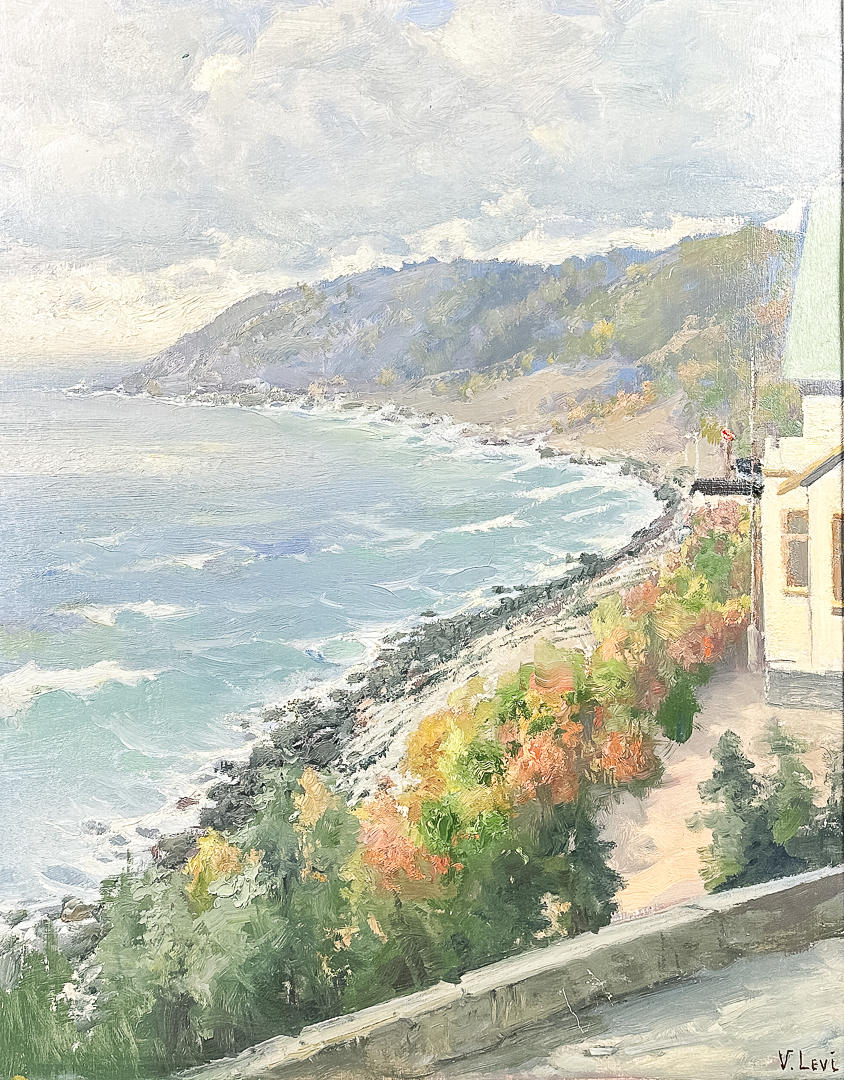 VASILI LEVI. OIL ON PANEL, “View over bay”, signed.
