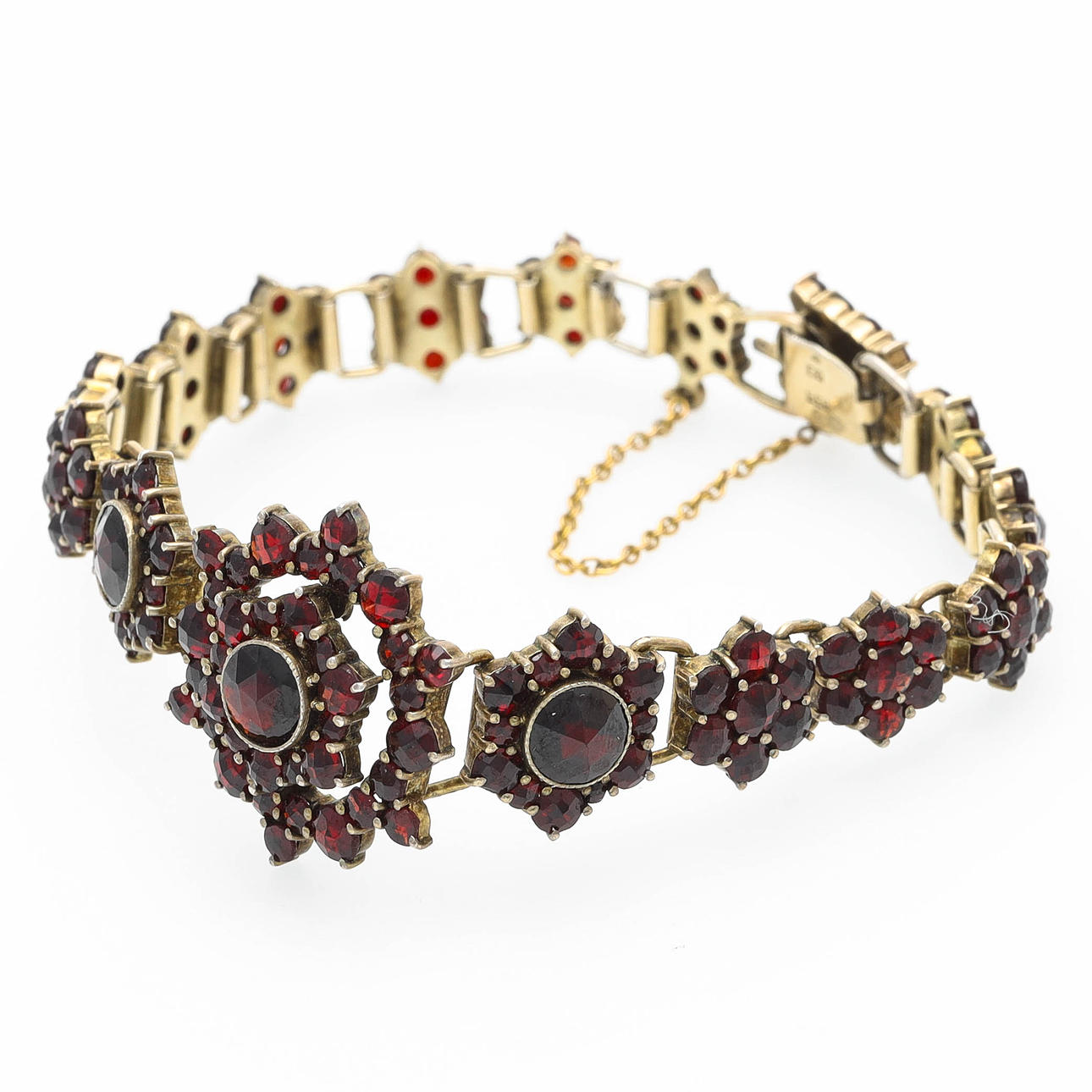 PULSERA, plata dorada, granates.