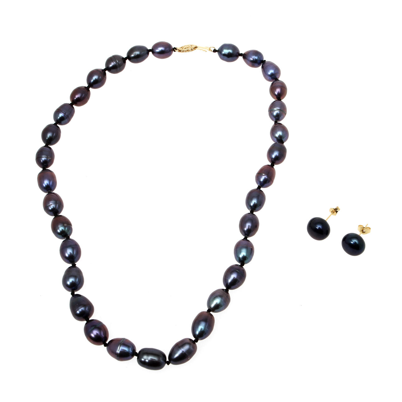 COLLIER samt ÖRHÄNGEN, barocka saltvattenpärlor samt gulmetall.