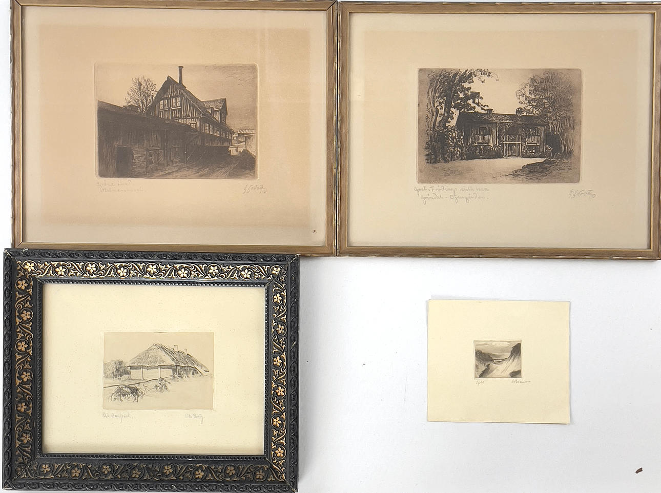 A set of four etchings, including Erik Enroth, first half of the 20th century.