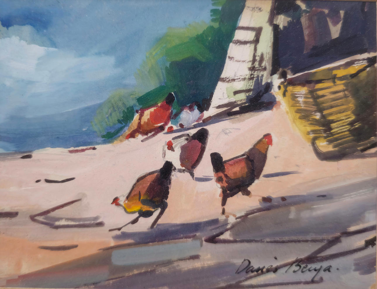 DANISH BERGA. HENS. WATERCOLOR ON PAPER.