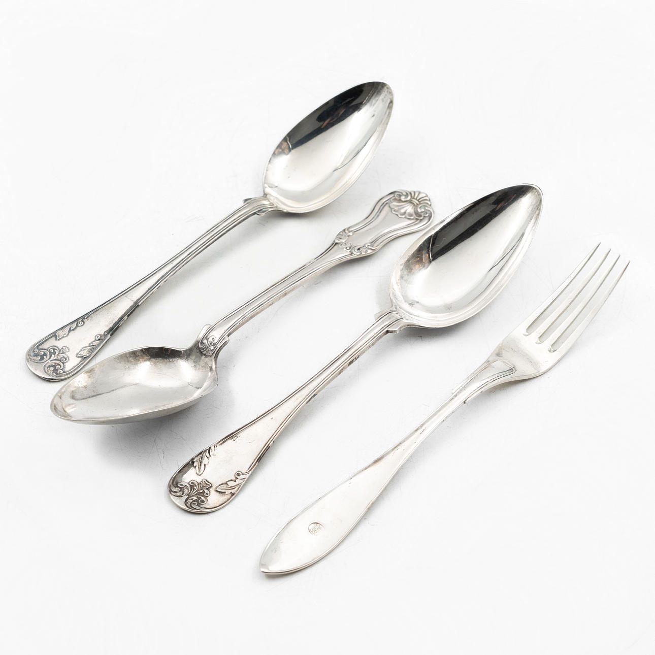 COLLECTION SILVER CUTLERY, 4pcs, 18th/20th century.