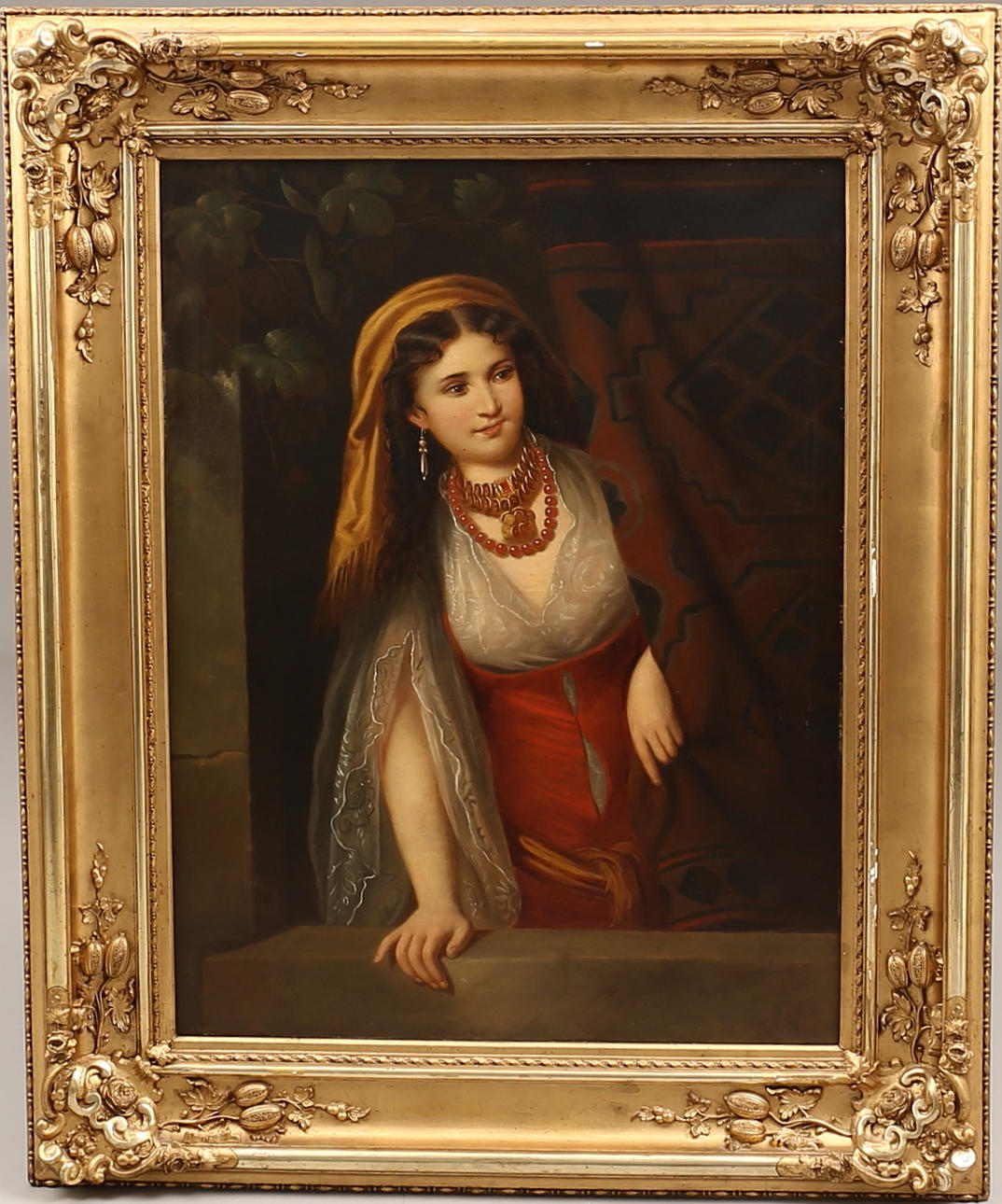 OIDENTIFIERAD KONSTNÄR, olja på duk, stående ung dam vid fönstret, 1800-tal, signerad.