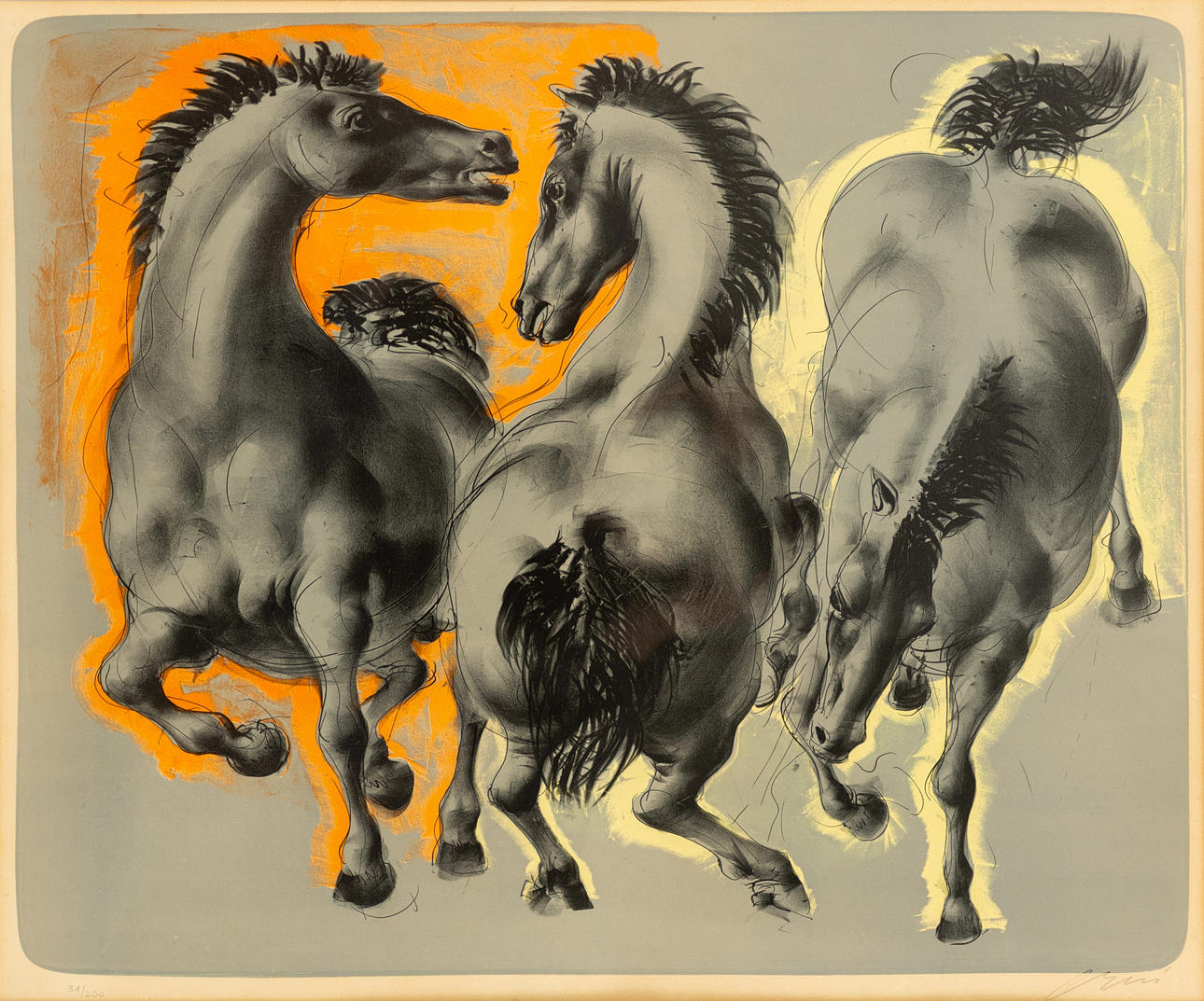 HANS ERNI (1909-2015). Three horses.