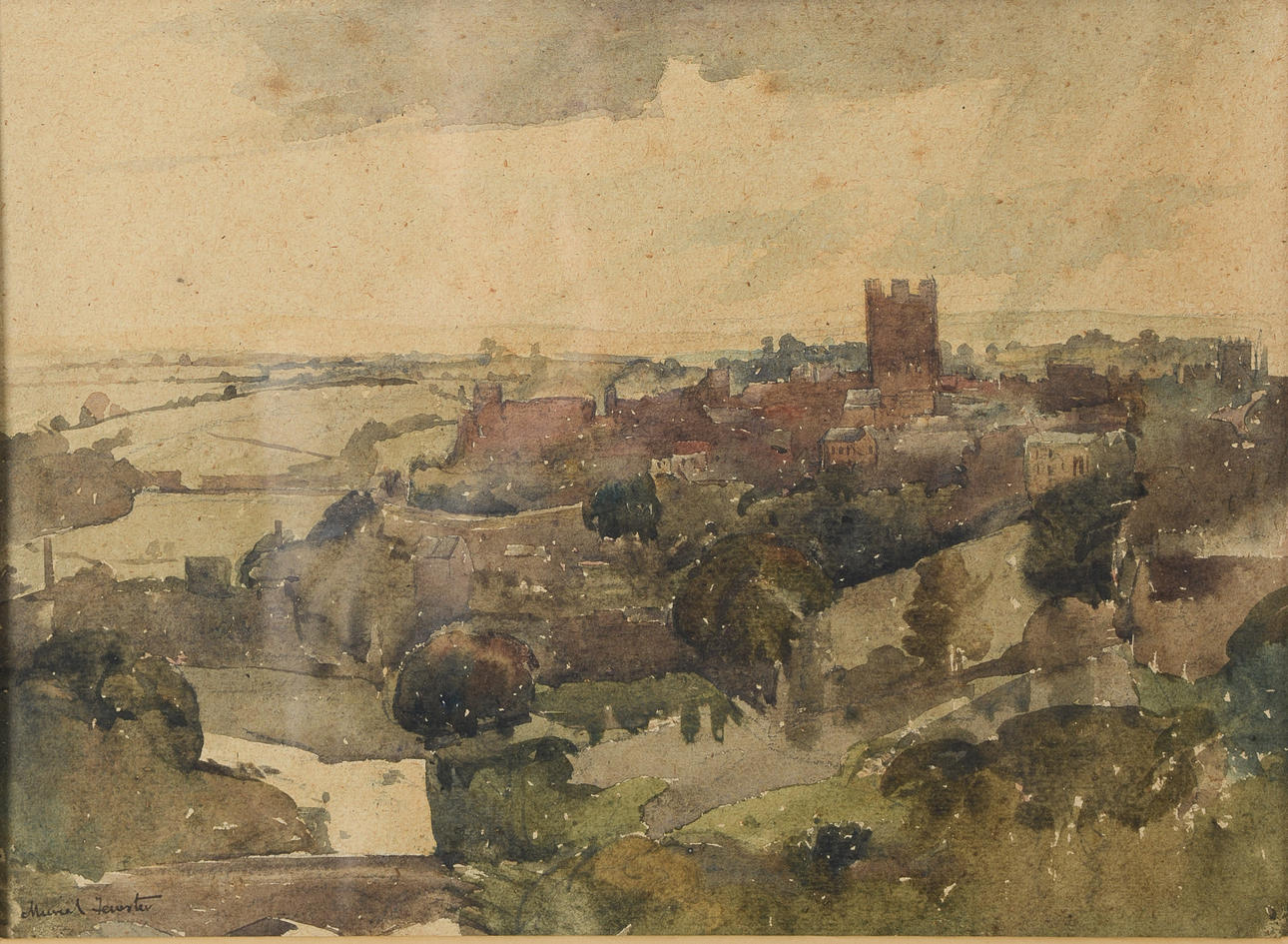 OIDENTIFIERAD KONSTNÄR. City view, watercolor, signed Muriel.