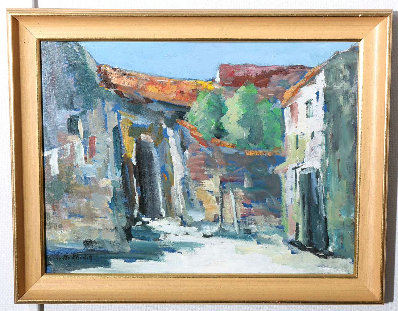 TEDDE RHODIN. Olja på duk, "Italiensk gård", signerad, daterad -73 a tergo.