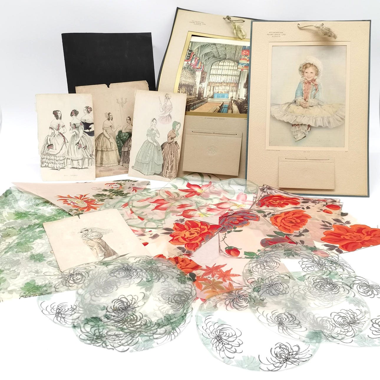 3 x HAND PAINTED TEXTILE SAMPLES etc.