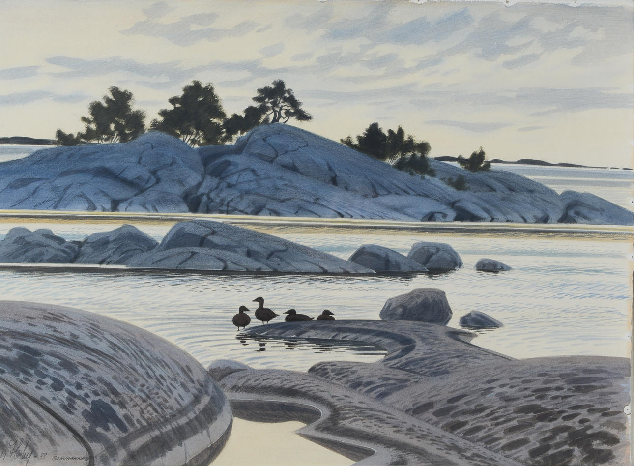 LARS HOLM. “Summer Night”, watercolour, signed and dated -88.