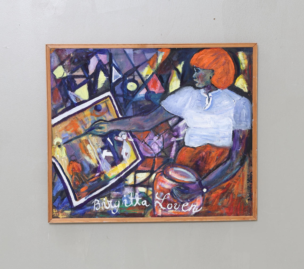 BIRGITTA LOVÉN. Oil on panel, “Self-portrait”, signed.