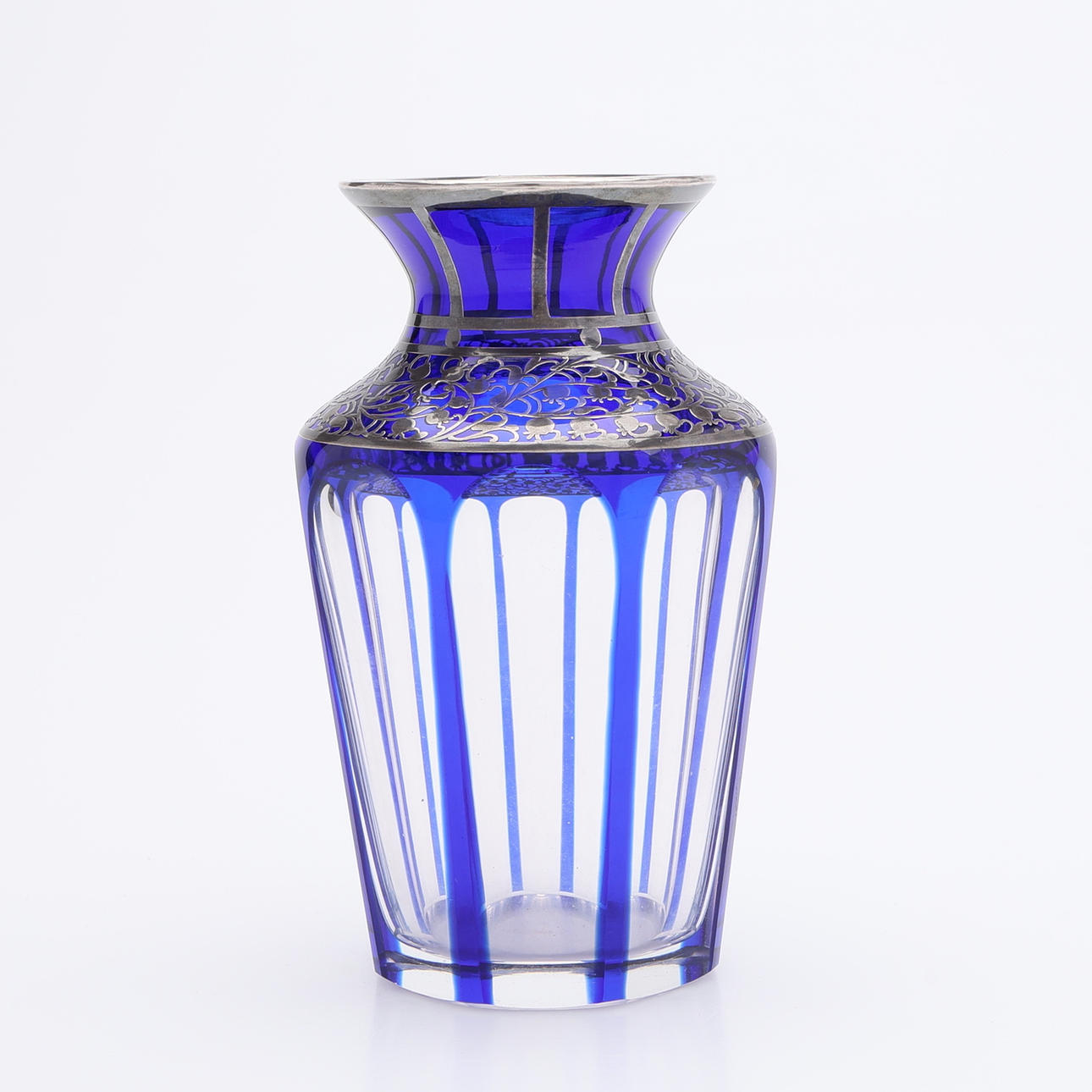 VASE, GLASS & SILVER MOUNT, MOST LIKELY JOSEPHINENHÜTTE, UNSIGNED.