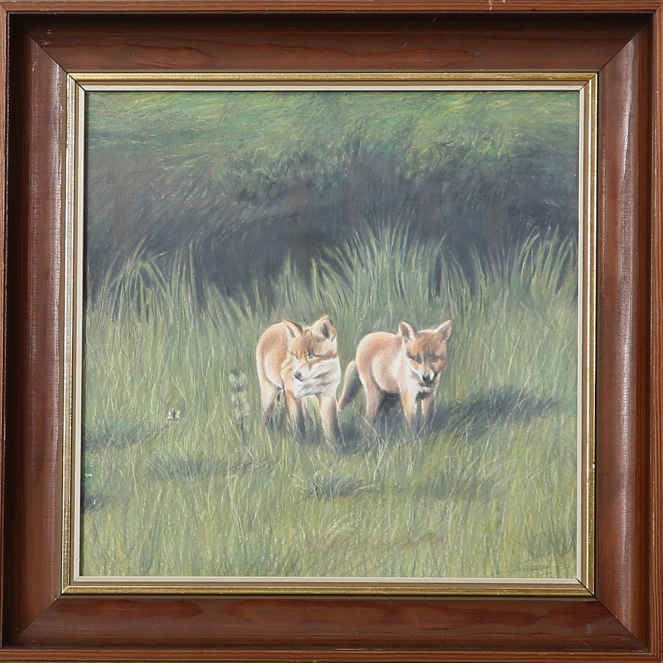 LARS NERMAN. Pastell, Rävungar, signerad Nerman.