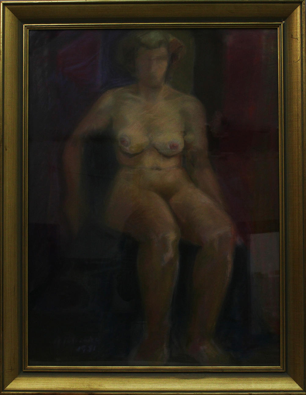 OIDENTIFIERAD KONSTNÄR. Modell. Pastell. Otydlig signatur och daterad 1951.