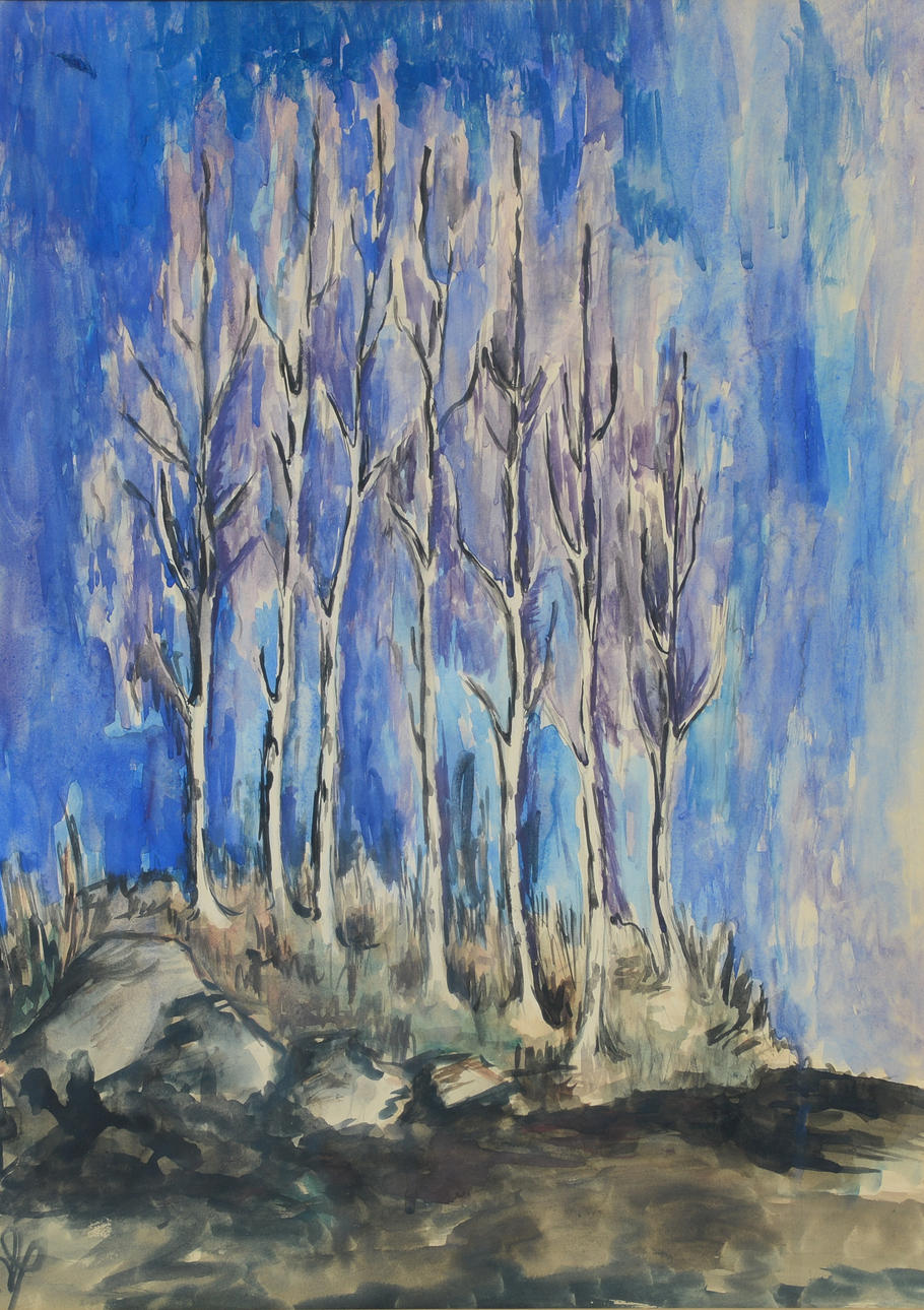 OIDENTIFIERAD KONSTNÄR. Birches, watercolor.
