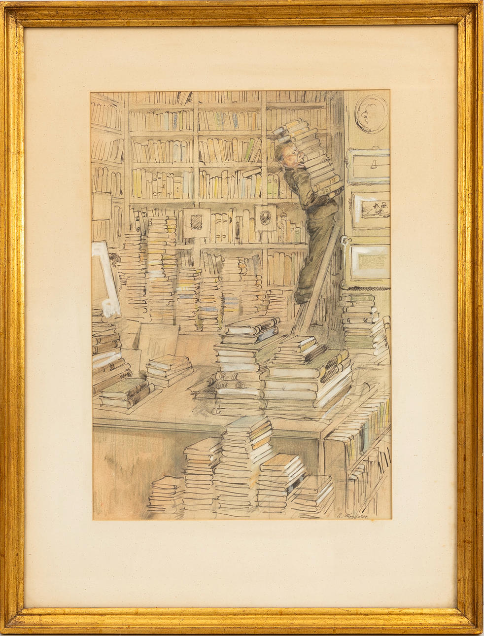 ROBERT HÖGFELDT. Library, mixed media with white cover, signed.