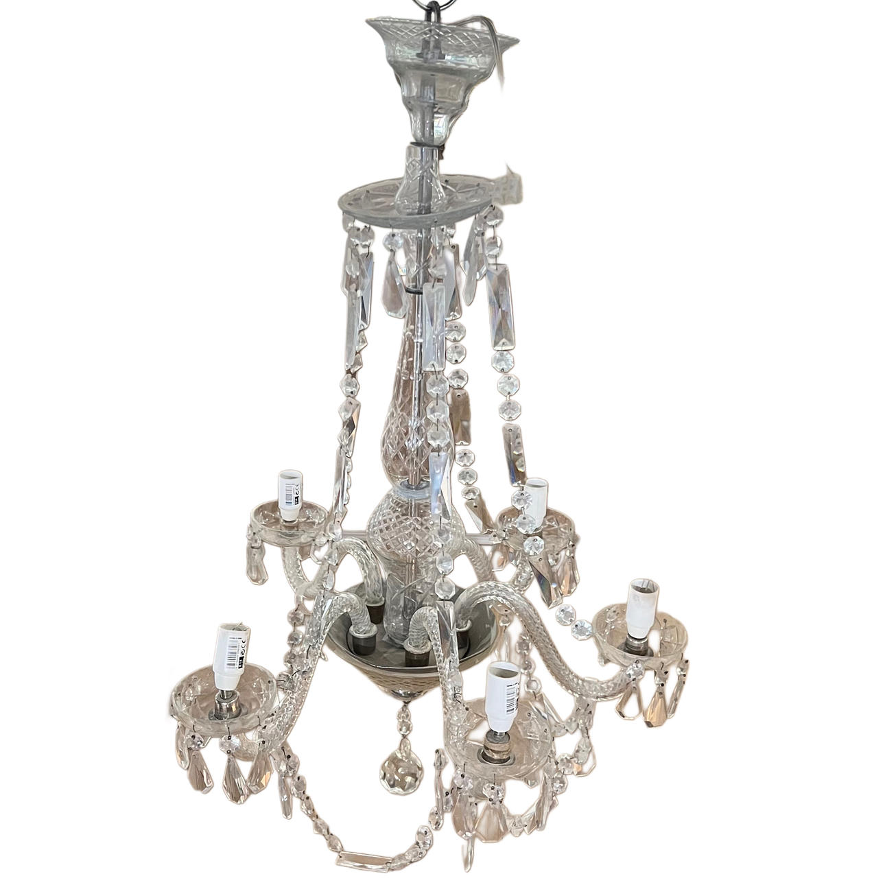 Five-light crystal ceiling lamp with pendelocas.