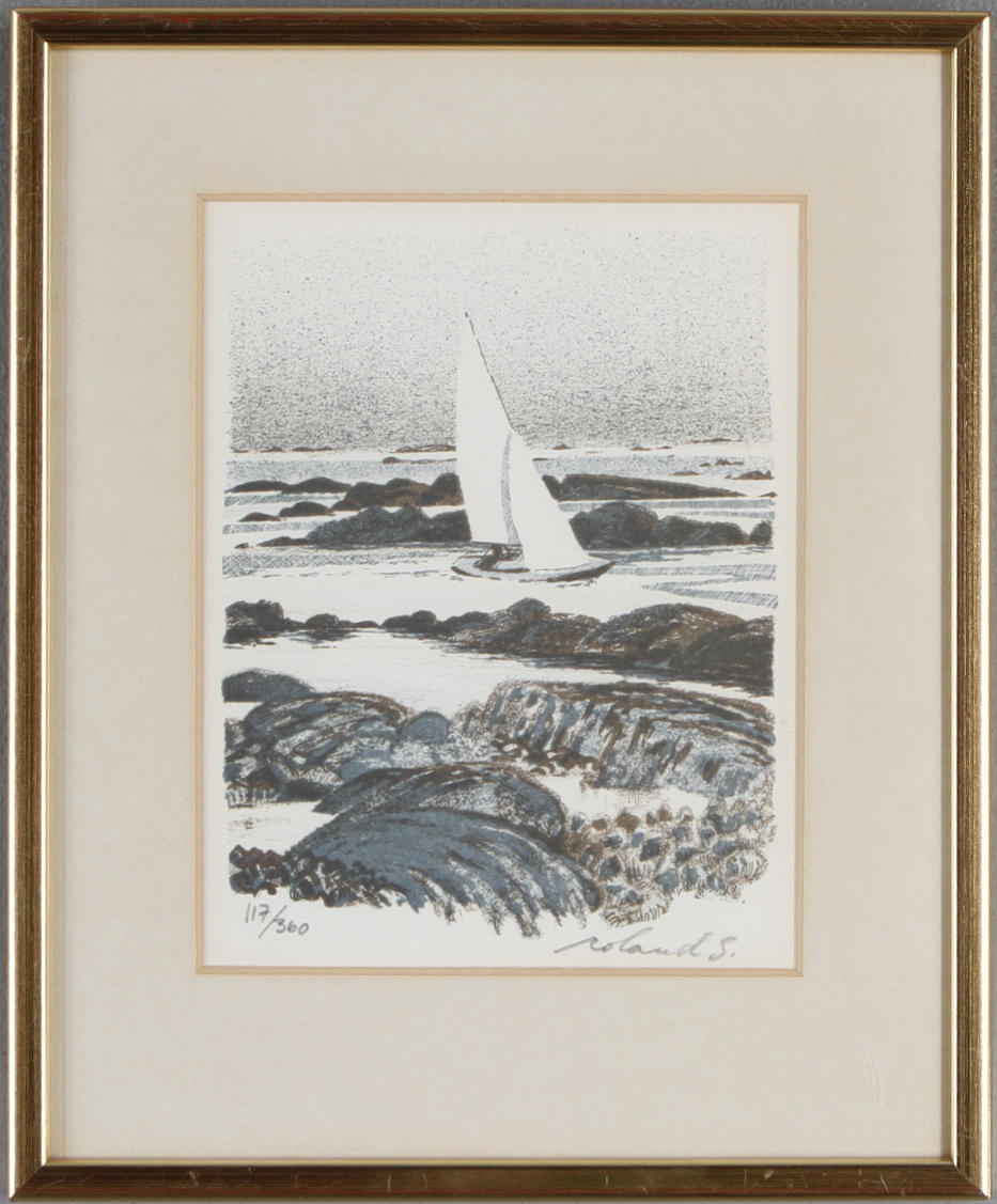 ROLAND SVENSSON. Segelbåt, färglitografi, signerad och numrerad 117/360.