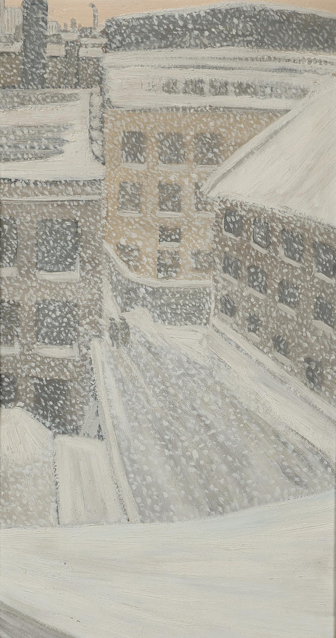 AAGE SIKKER HANSEN (1897-1955). Attributed to. Urban motif in snowy weather, oil on plate, unsigned.