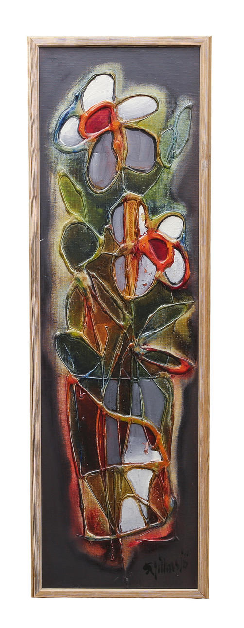 RUNE JILLNESJÖ. oil on canvas, floral motif, indistinctly signed, third quarter of 20th century.