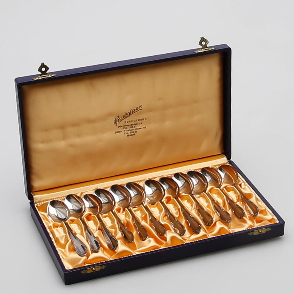 KAFFESKEDAR 12 st, silver, 1950-talet.