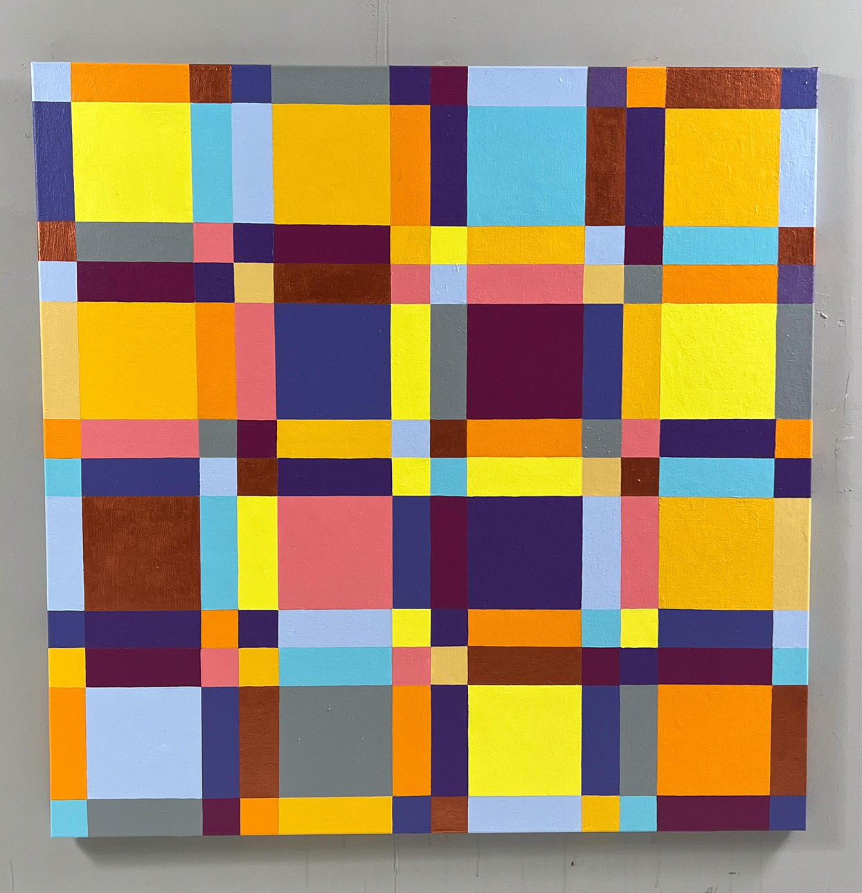 Lena László, acrylic on canvas, 'Exactly 144 different squares'.