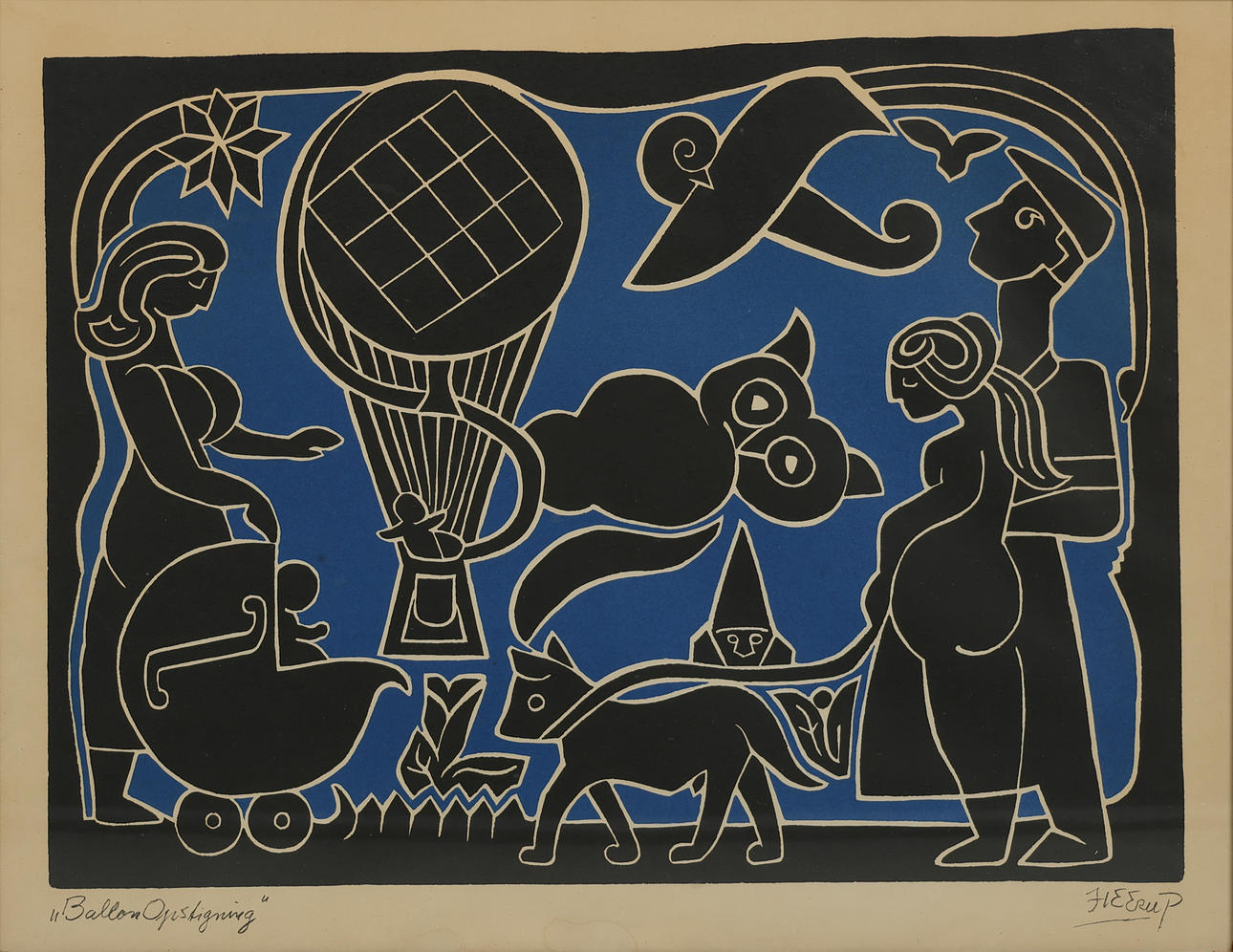 HENRY HEERUP. Lithographic print 'Balloon Ascension'.