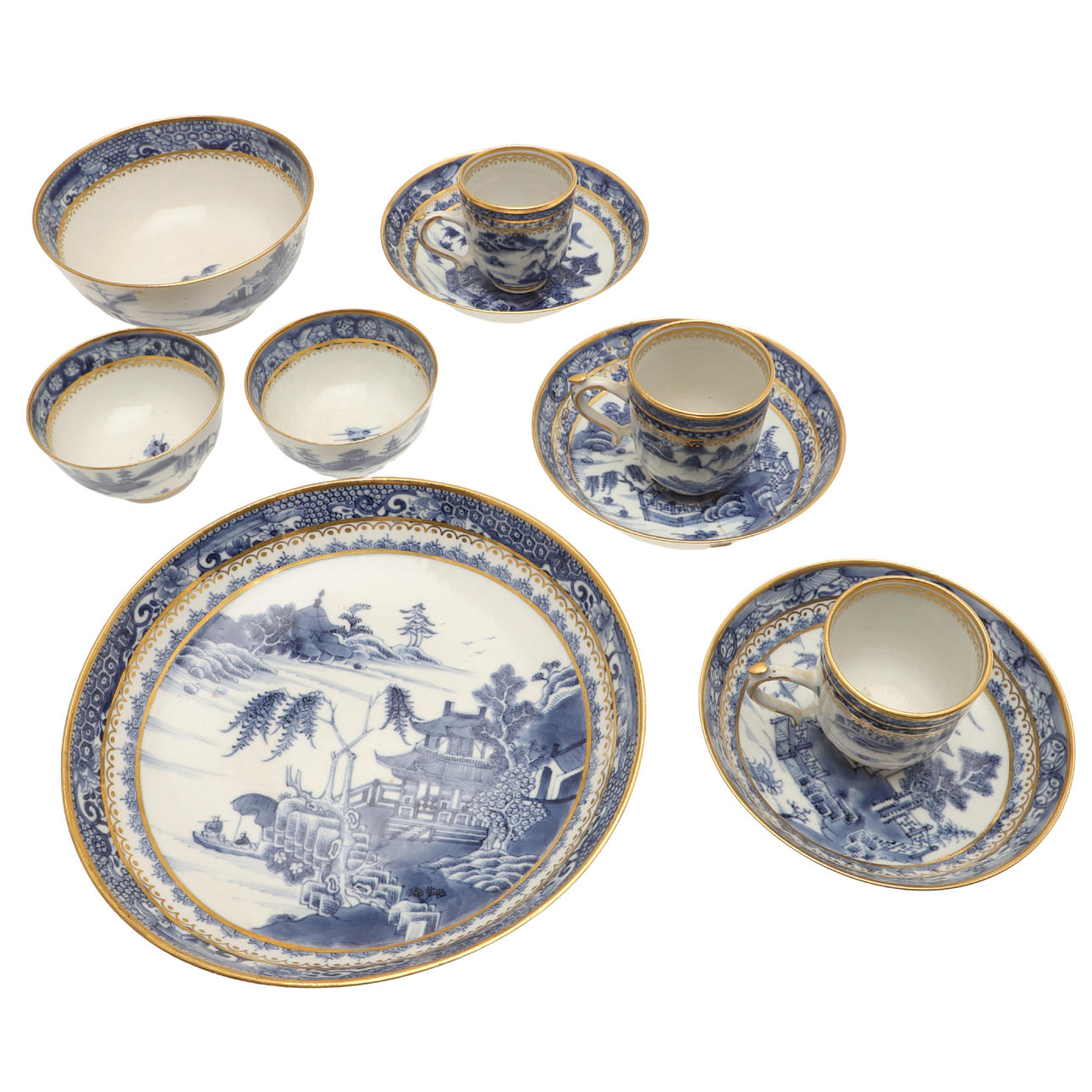 EN KINESISK EXPORTBLÅ OCH VIT PORSLINSDELSERVICE.