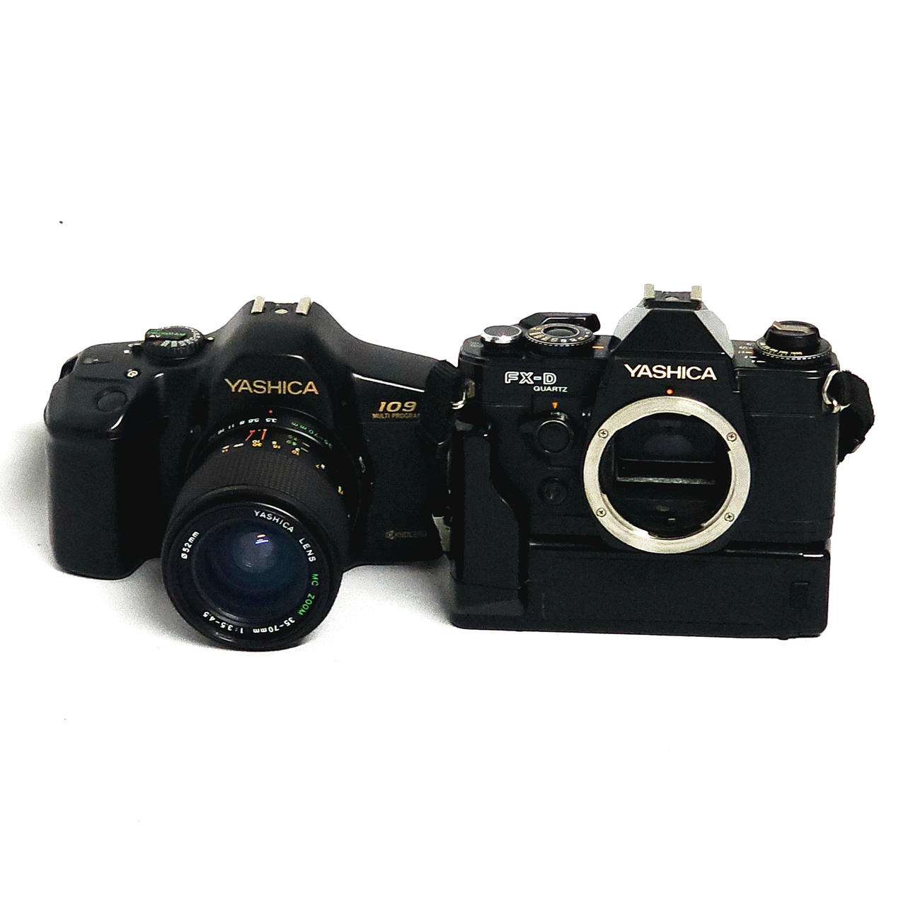 Two Yashica 109 Multi Program and FX-D Quartz cameras.