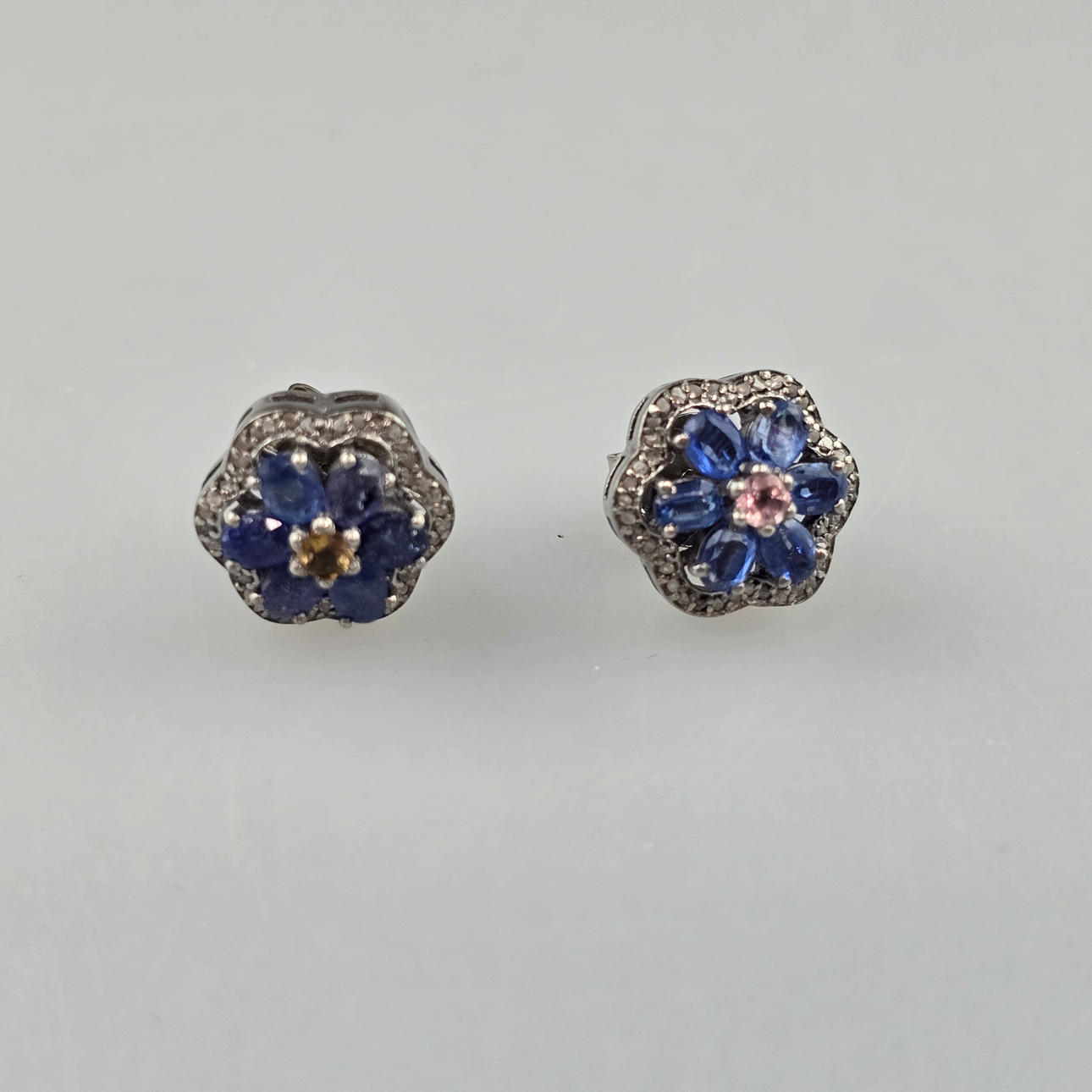 - Kyanite Gemstone Studs Diamond Accents, 925 Silver.