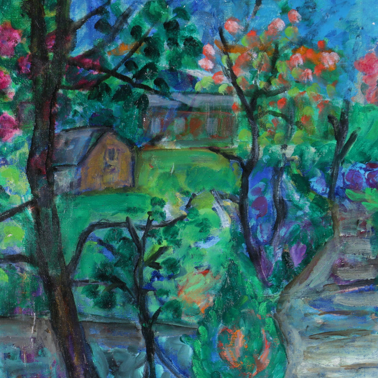 ULLA ARWINGE. Olja på duk, "Vårträdgård", signerad.