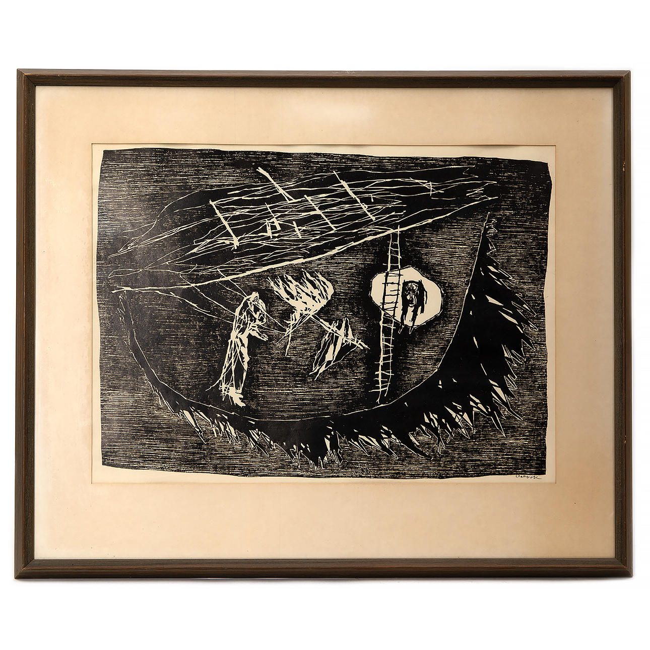 HERMAN TALVIK. Ship, linoleum cut, signed.