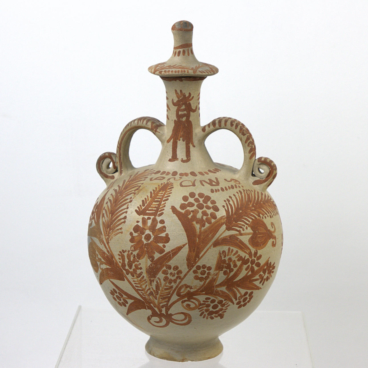 Decanter with stopper, earthenware, richly decorated, Guatemala.
