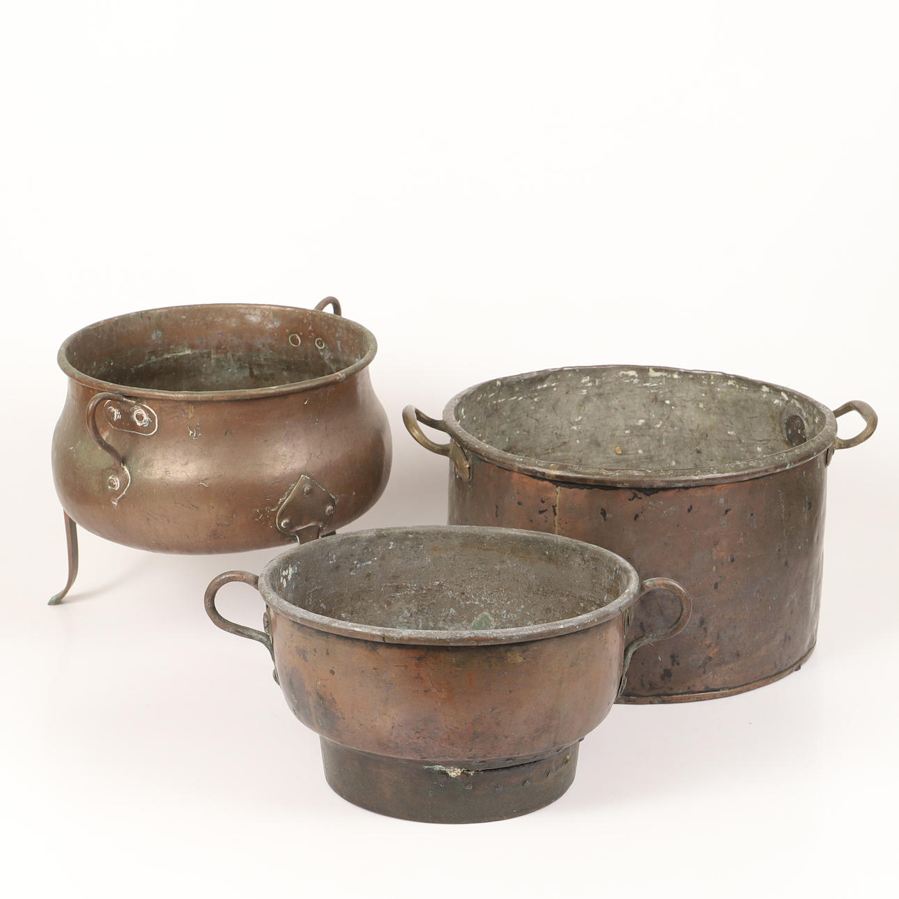 KRUKOR, 3 stycken, koppar, tidigt 1900-tal.