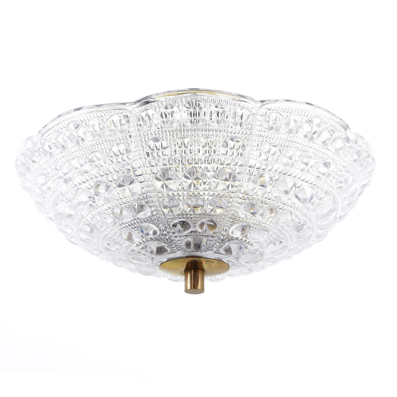 CARL FAGERLUND. CEILING LAMP, ORREFORS, PATTERNED GLASS, BRASS, THREE LIGHT POINTS, 1950/1960S.