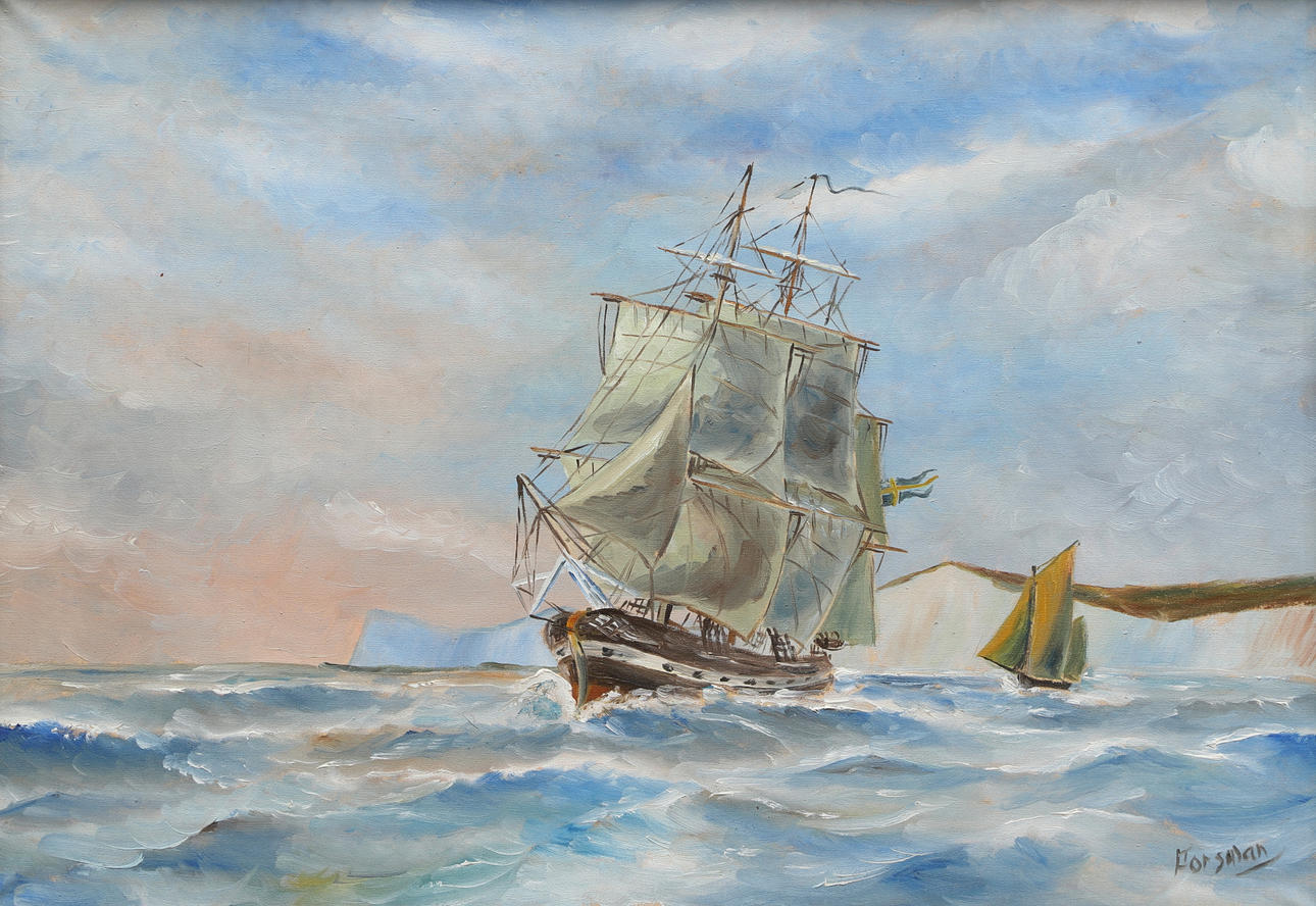 OIDENTIFIERAD KONSTNÄR. Oil on canvas, ship motif, signed, Forsman.