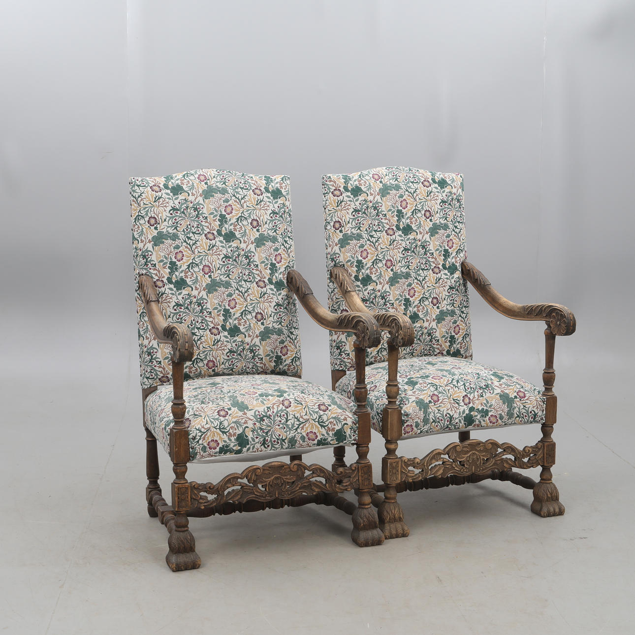 ARMCHAIRS, 1 pair, oak, baroque style.