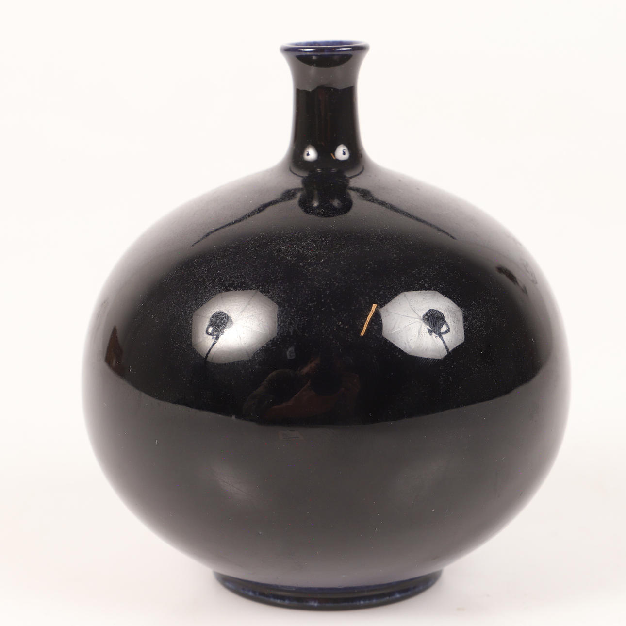 GUNNAR BORG. Globe vase, blue glazed stoneware, signed.