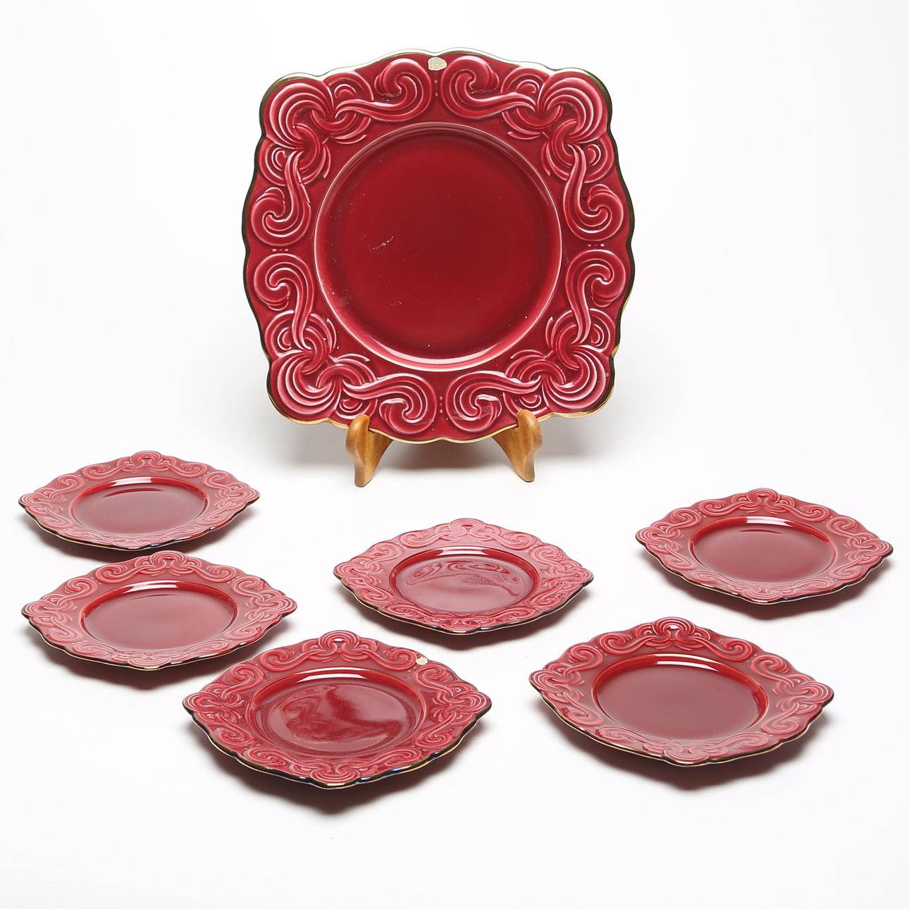 ARTHUR PERCY. A 7-piece ceramic fruit set, Gefle, Rubin.