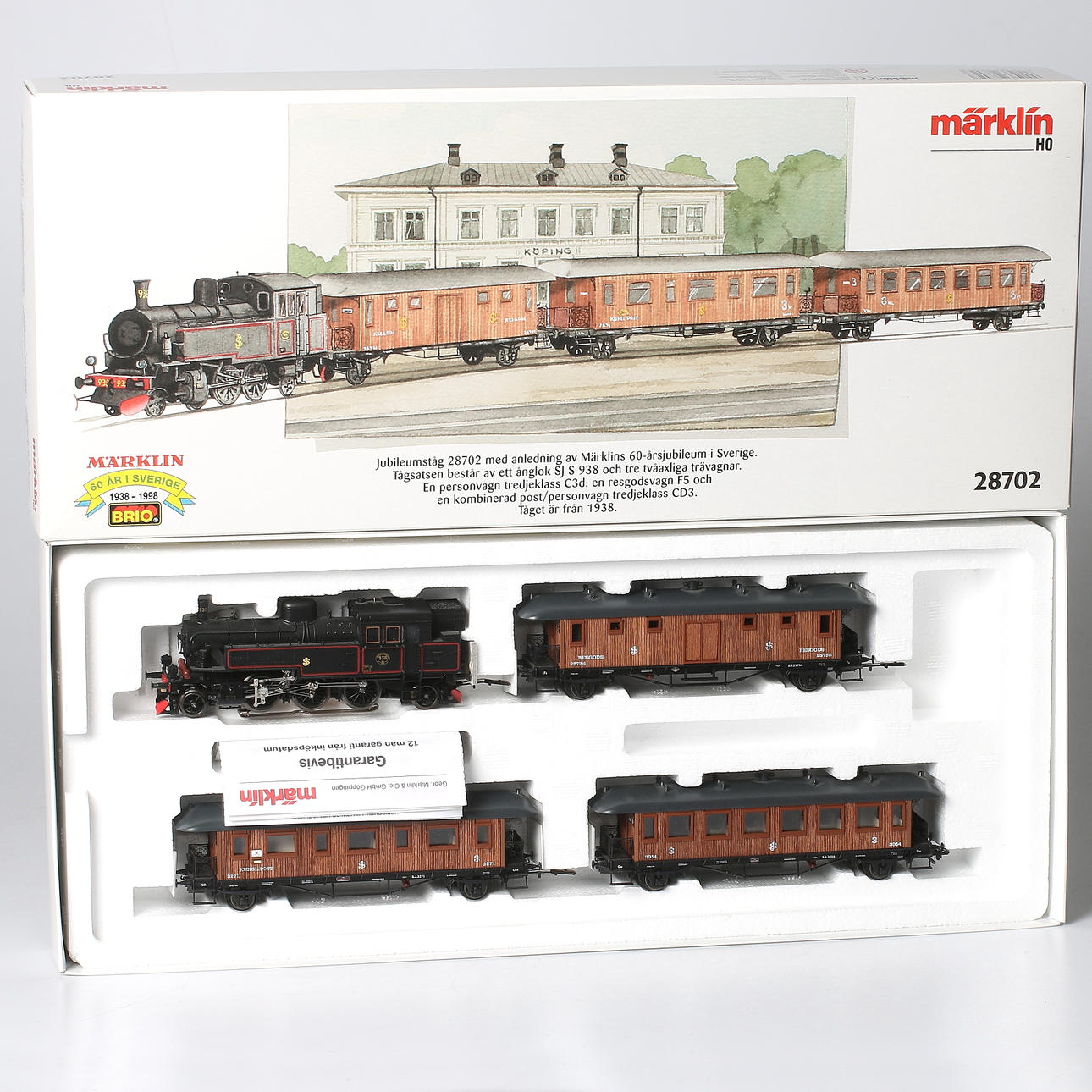 MÄRKLIN, H0, 28702 Svenskt jubileumståg, med S-loket 938, i originalkartong.