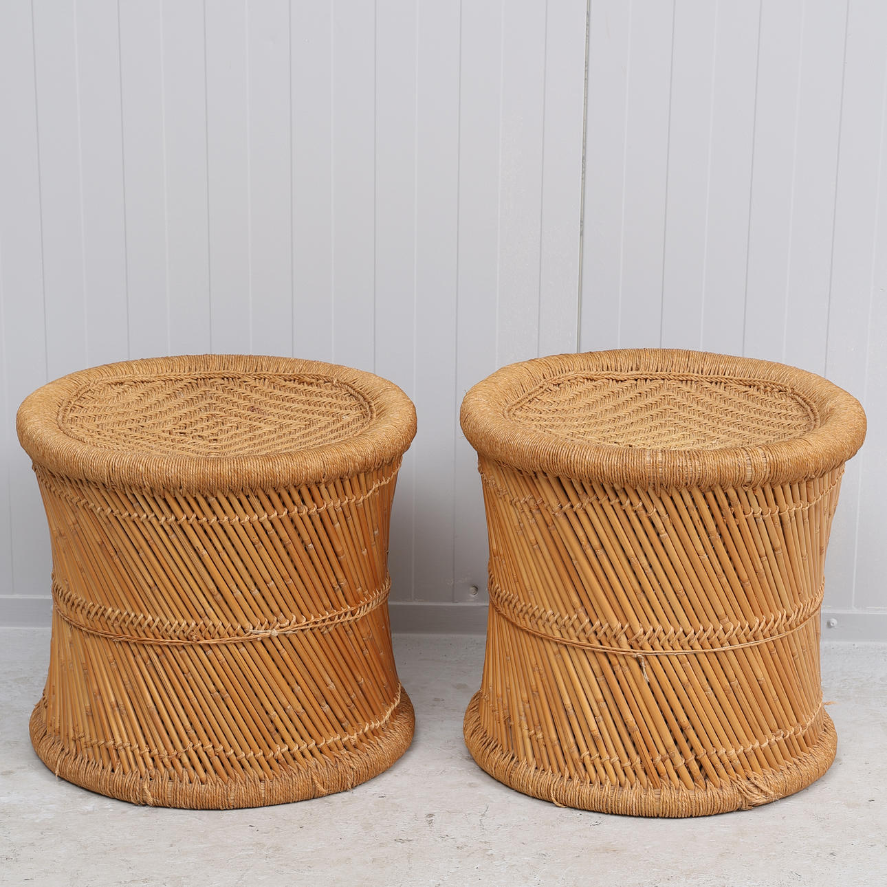 PALLETS, a pair, bamboo & braided sisal rope.