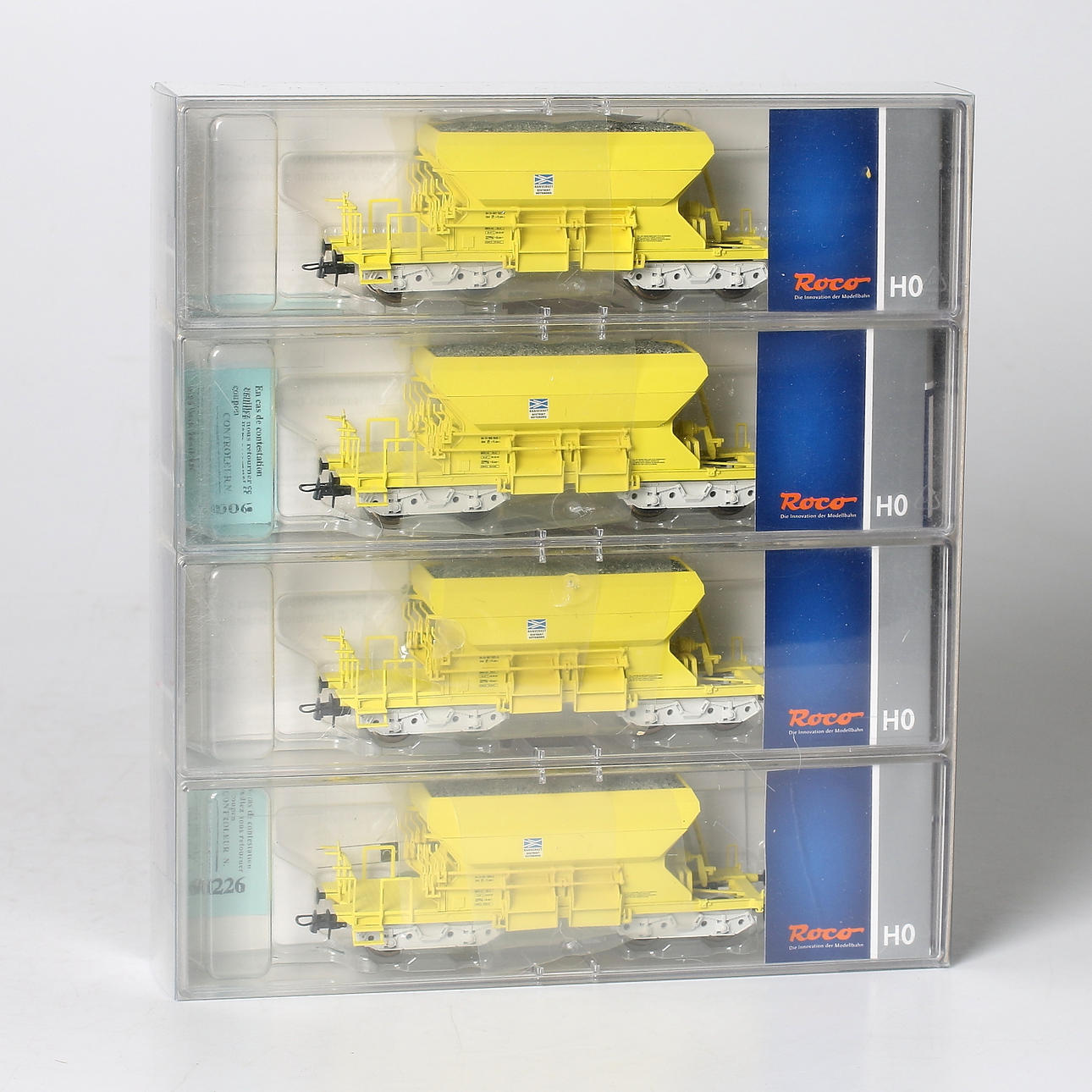 ROCO, H0, 4 st, 44127, SJ, Banverkets makadamvagn, i originalkartong.