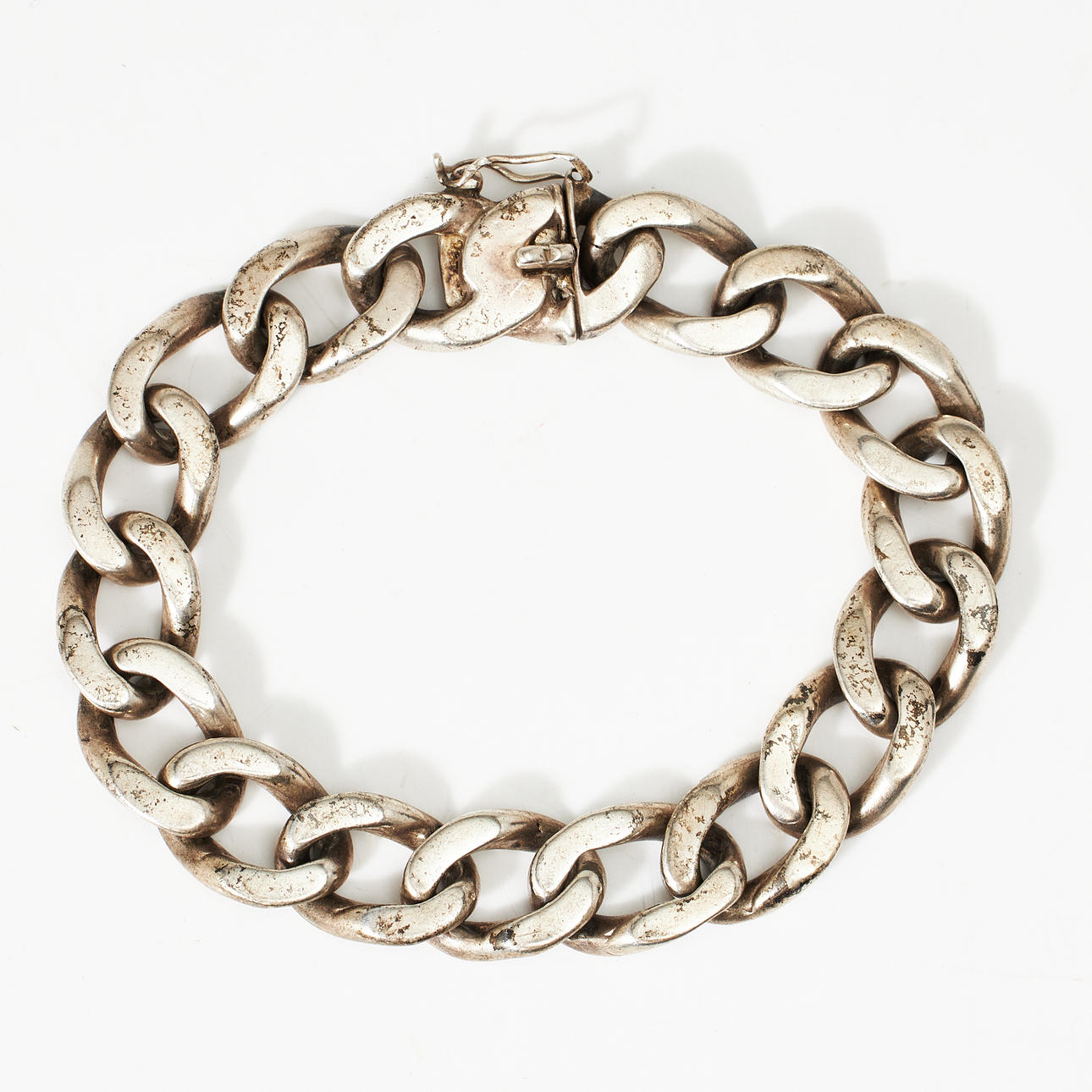 BRACELET, silver, mangled armored bracelet.