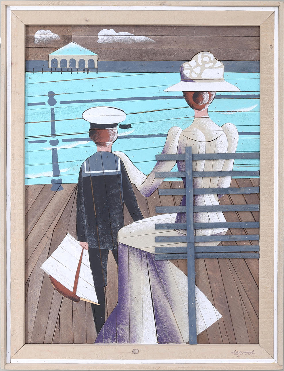 OIDENTIFIERAD KONSTNÄR. Hamnmotiv, blandteknik, trä och måleri, signerad.