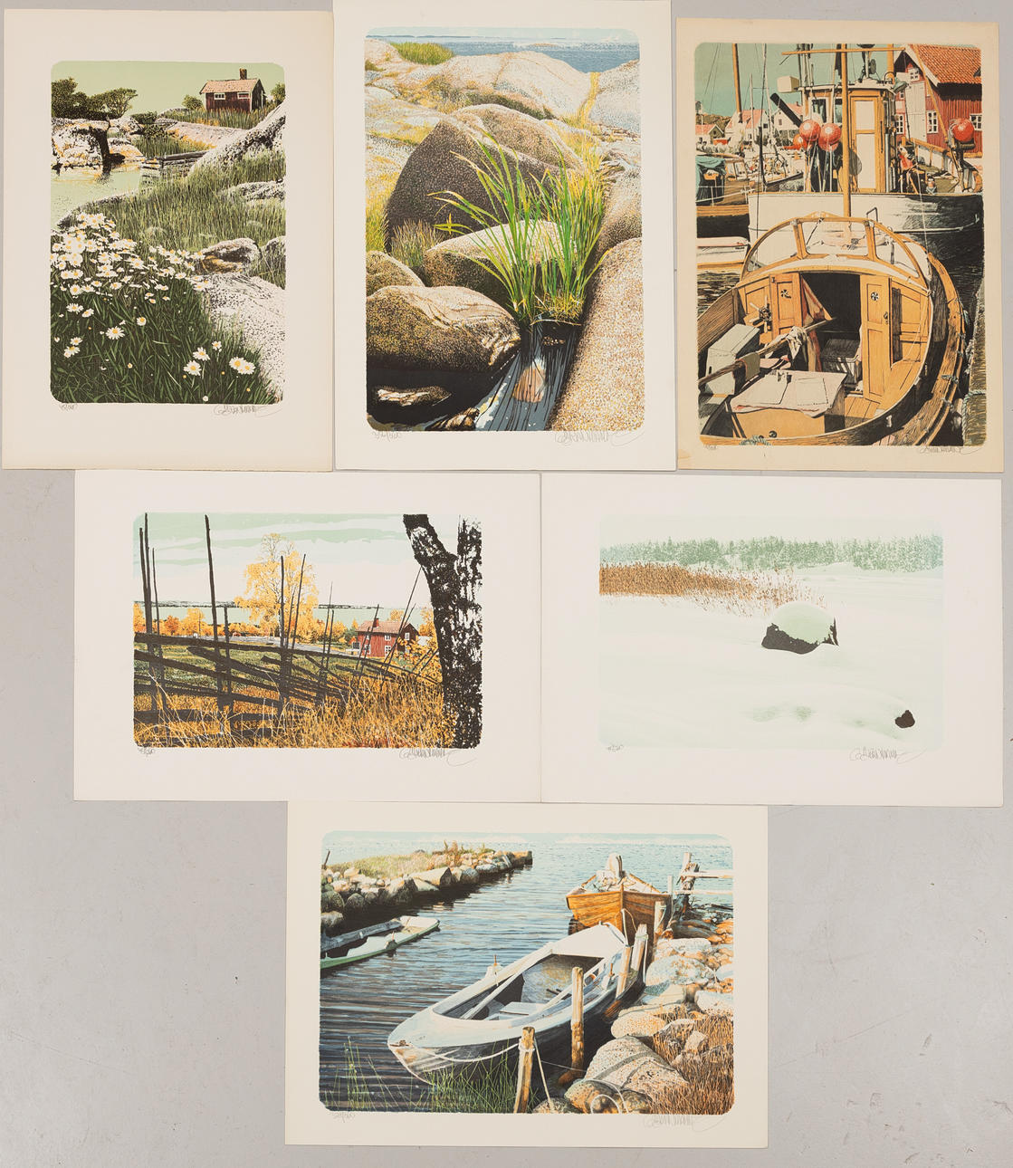 GÖRAN HAHNE. Colour lithographies,6 pcs, Archipelago motif, in folder, signed and numbered.