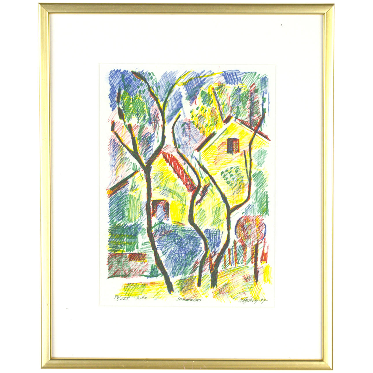 KJELL HÖGSTRÖM. Lithograph 98/225, “Sommarhus”, signed -97.