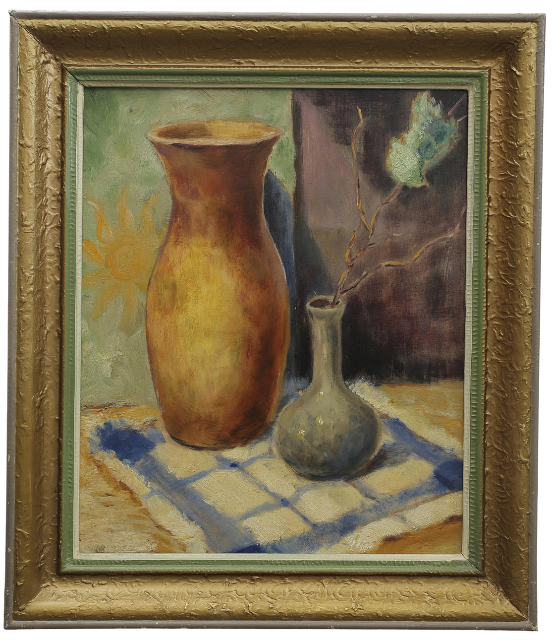 OIDENTIFIERAD KONSTNÄR. Olie med panel, stilleben med vaser.