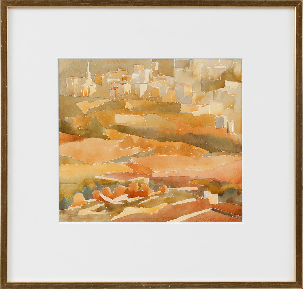 OIDENTIFIERAD KONSTNÄR. City skyline, watercolour, signed J. Nyström, dated.