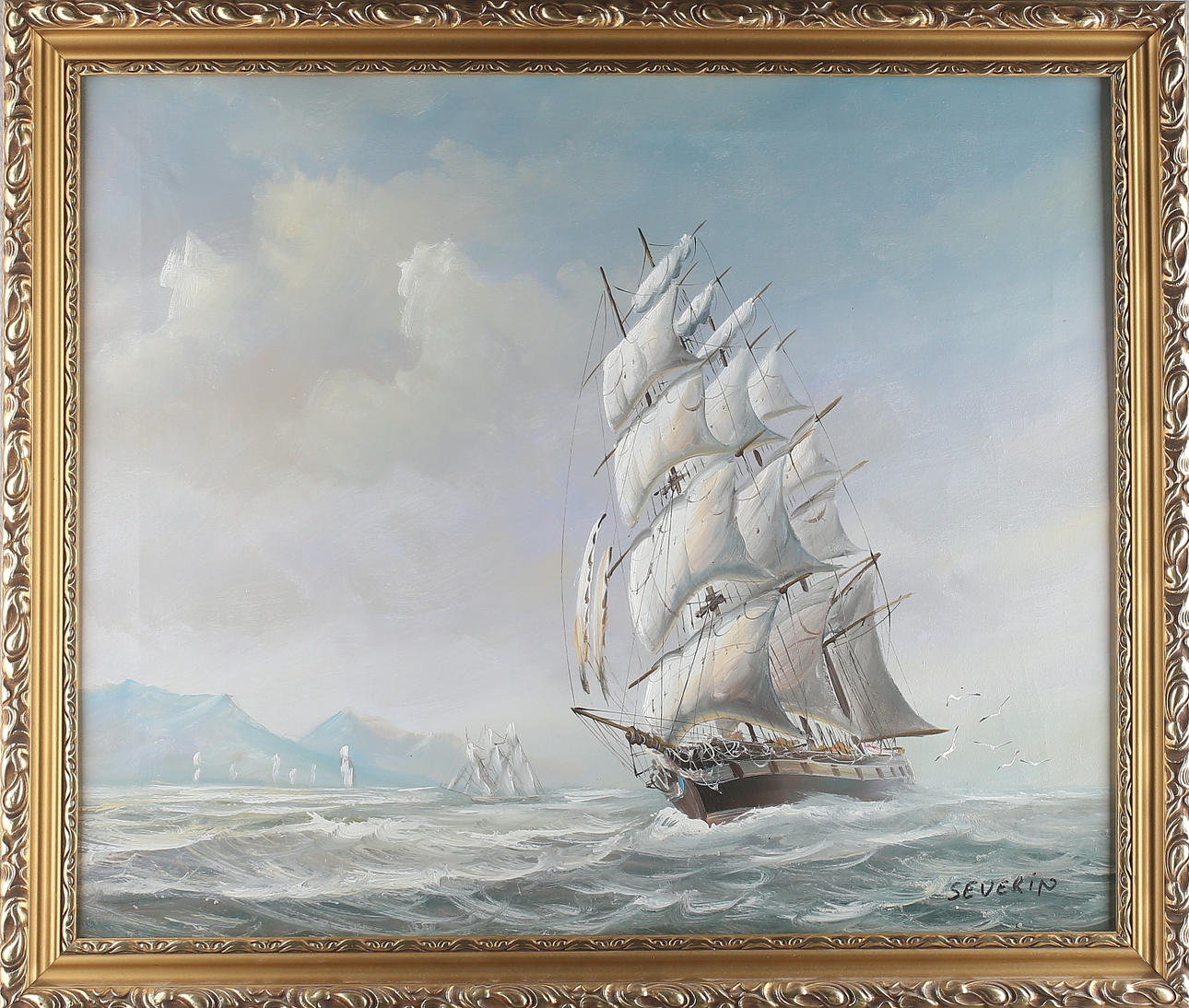 WILLY SEVERIN KARLSSON. Kustbild med Segelfartyg, olja på duk, signerad Severin.