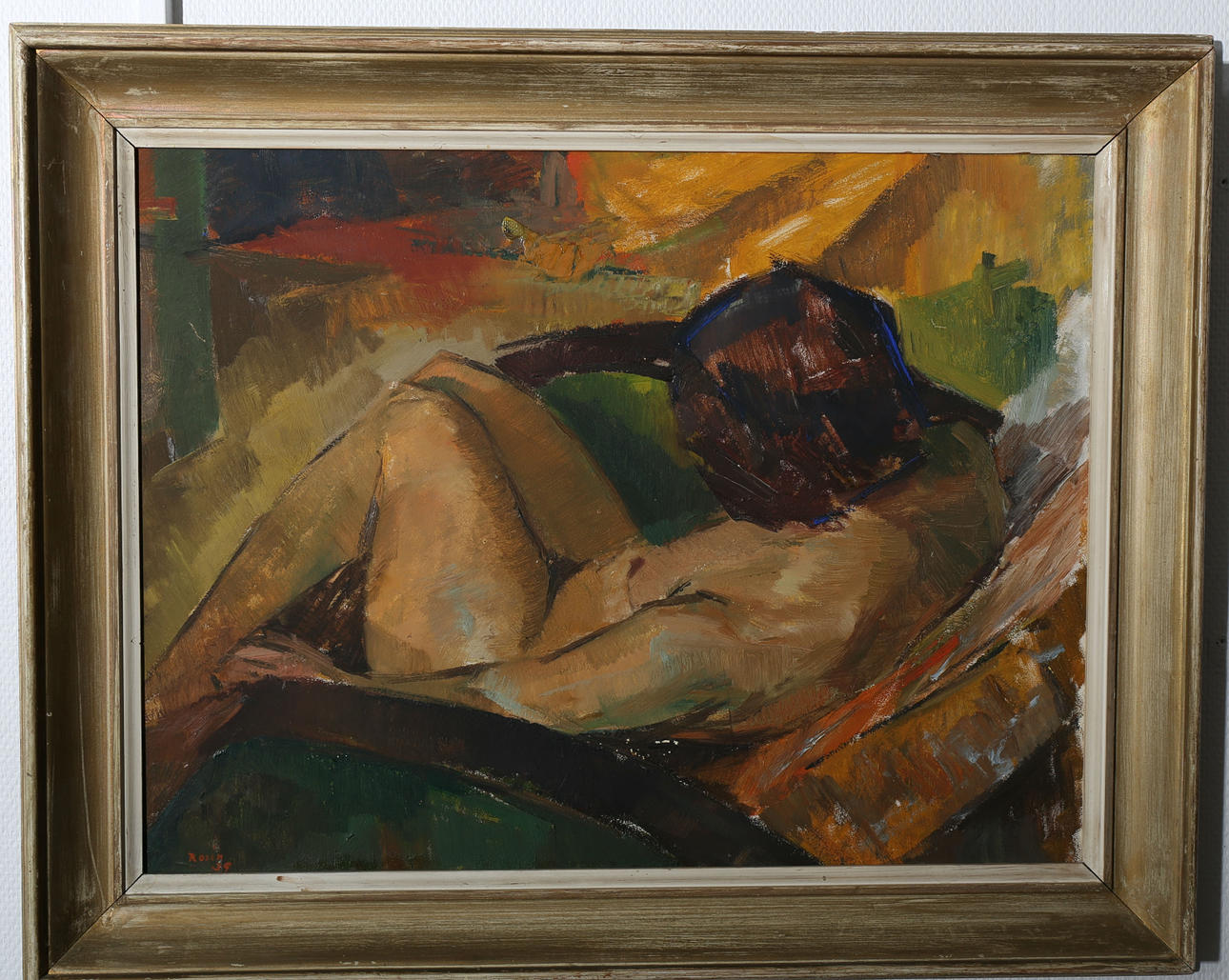 KJELL ROSÉN. Olja på pannå, Vilande kvinna, signerad Rosén, daterad -39.