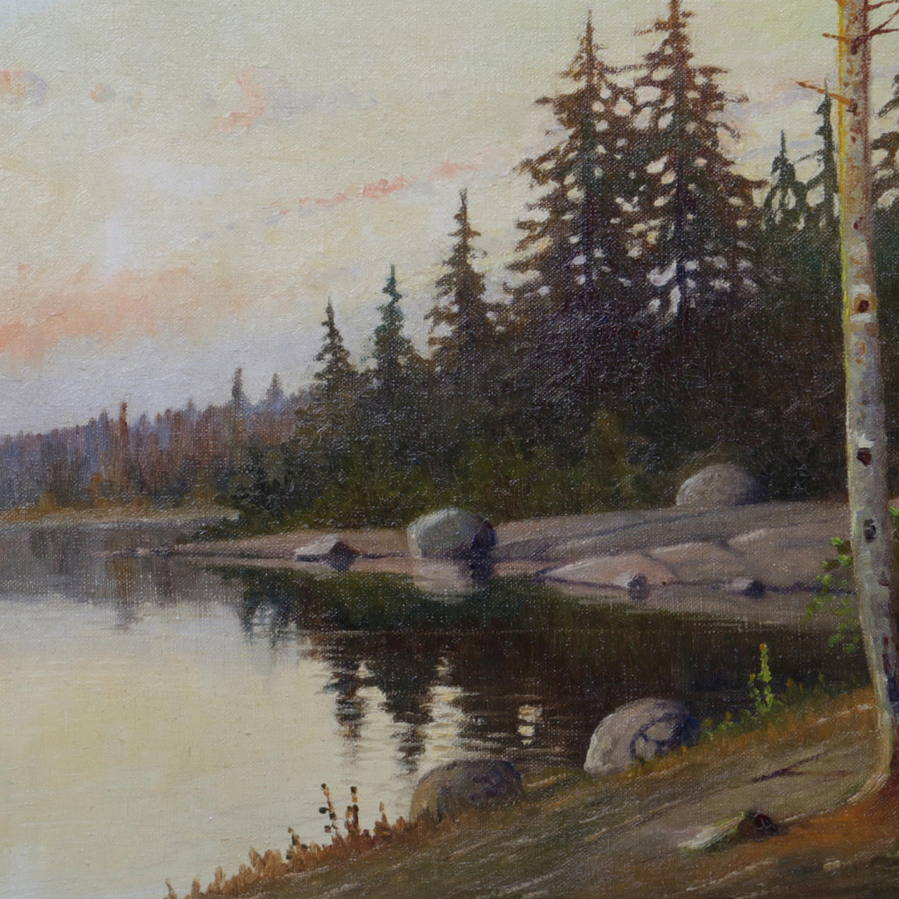 EJNAR KOHLMANN. Olja på duk, sjö vid skogsbryn, signerad.
