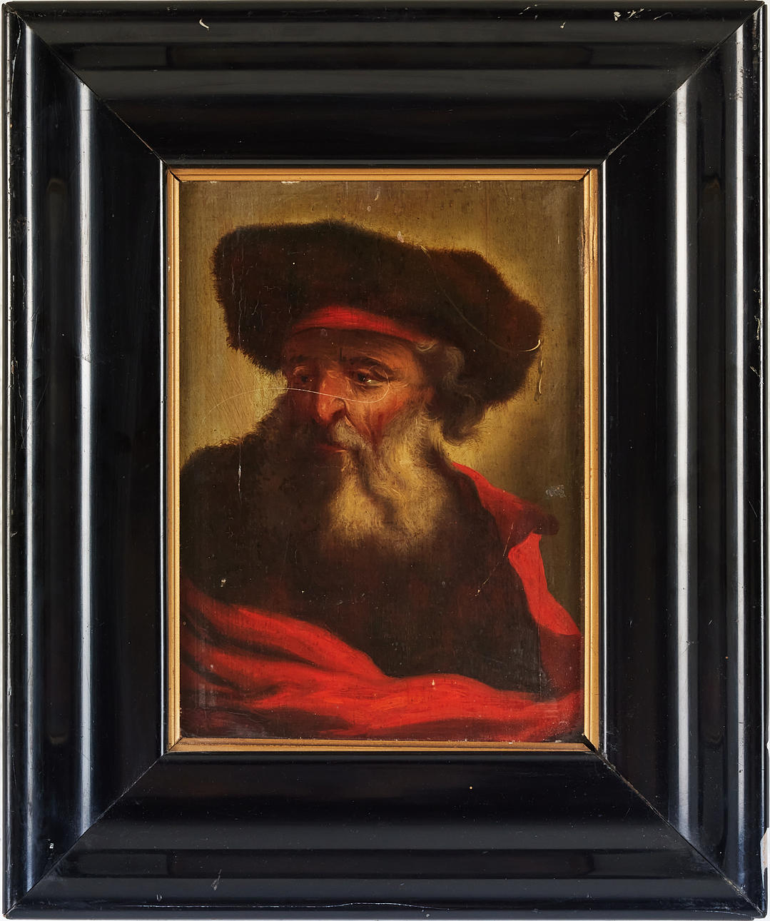OKÄND KONSTNÄR. portrait of man in hat, oil on panel, unsigned, probably 18th century.